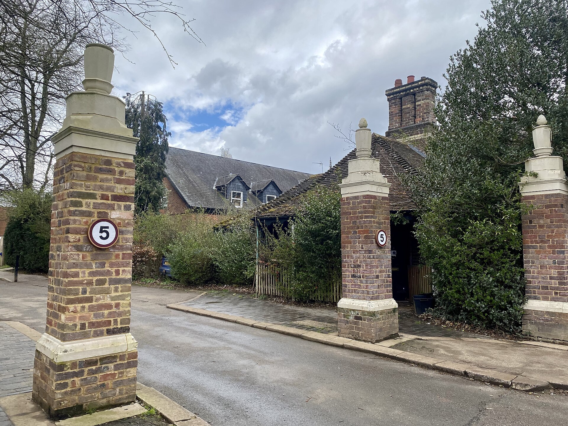 Entrance to Rothamsted Park, Harpenden, photographed in April 2023.